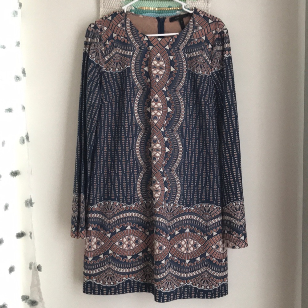 BCBGMaxazria Long Sleeve Dress with Sheer Detail M